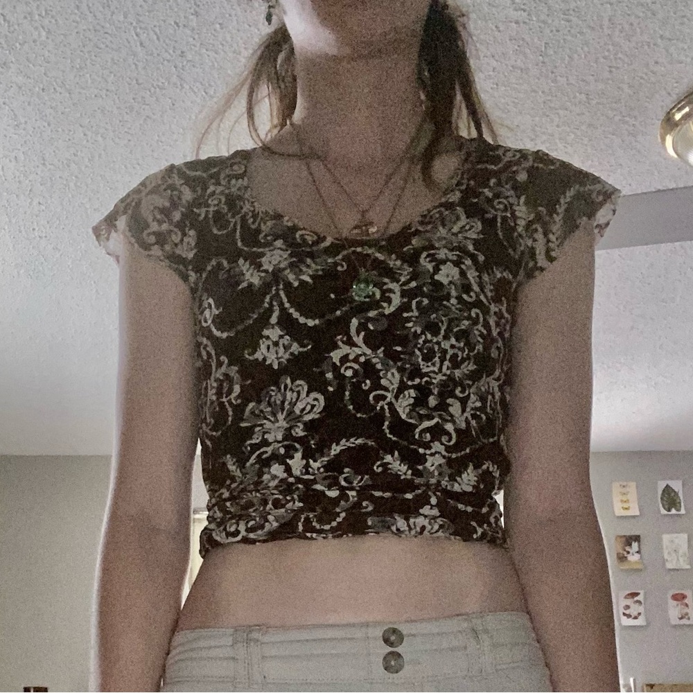 Brown and white lace shirt